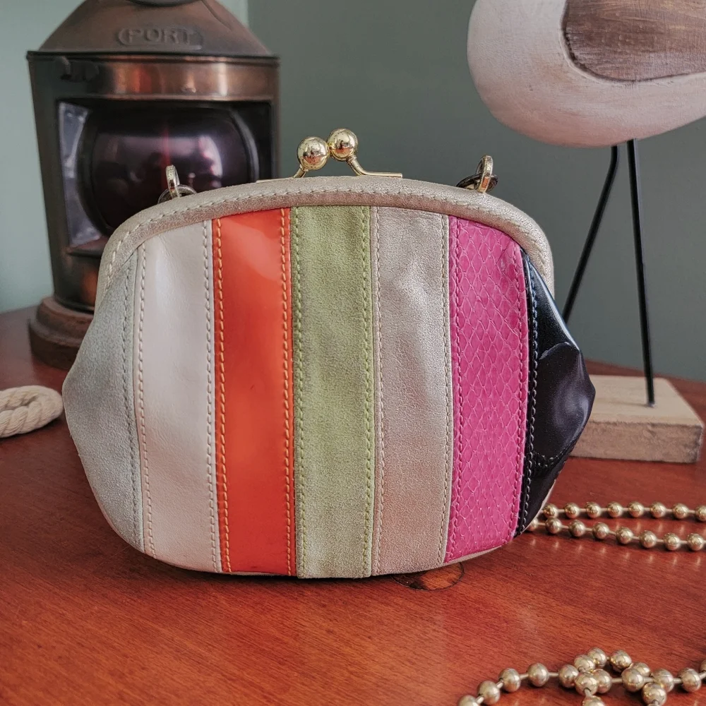 Rare Coach Legacy Patchwork Leather Framed French Purse Ball Chain Crossbody - Picture 3 of 16